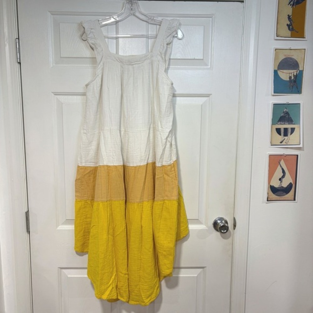 Mud Pie Cotton M Ruffle Sleeve Tiered Colorblock Muslin Shift Sun Dress Cottage - Picture 5 of 9